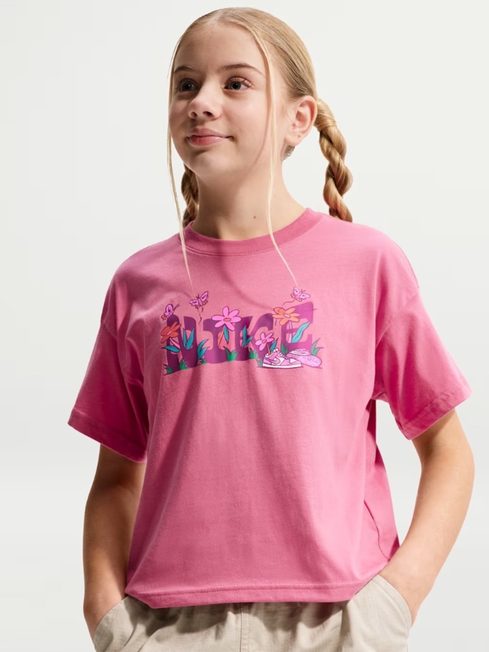 Nike Kids' (Girls') NSW Tee Boxy Camp, Peony, X-Large